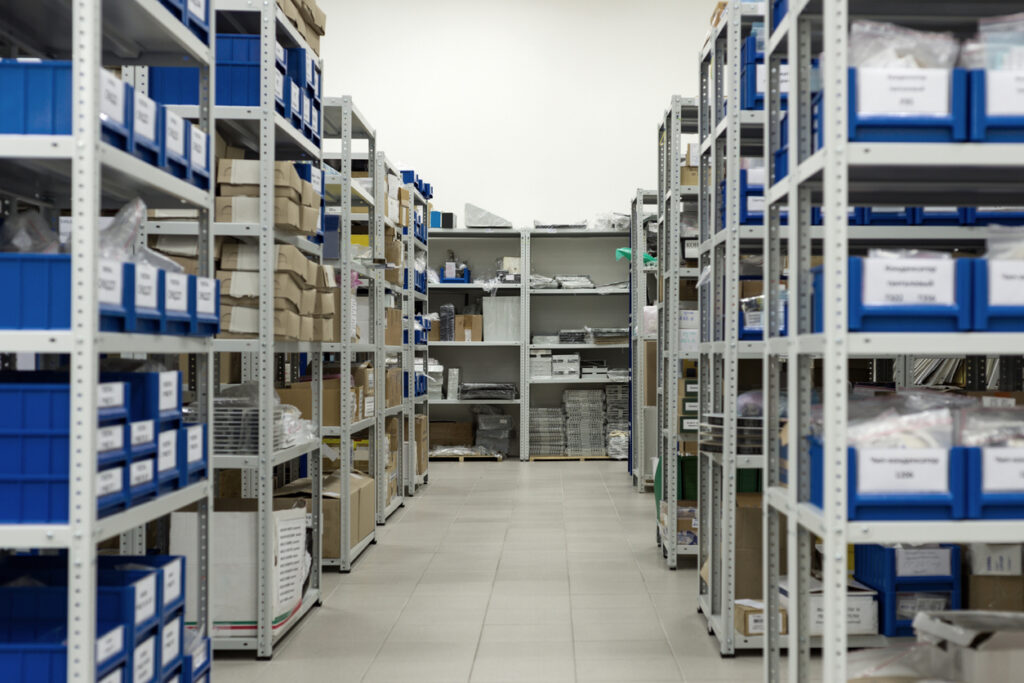 USA-made steel warehouse shelving system for inventory storage in the Tri-State area