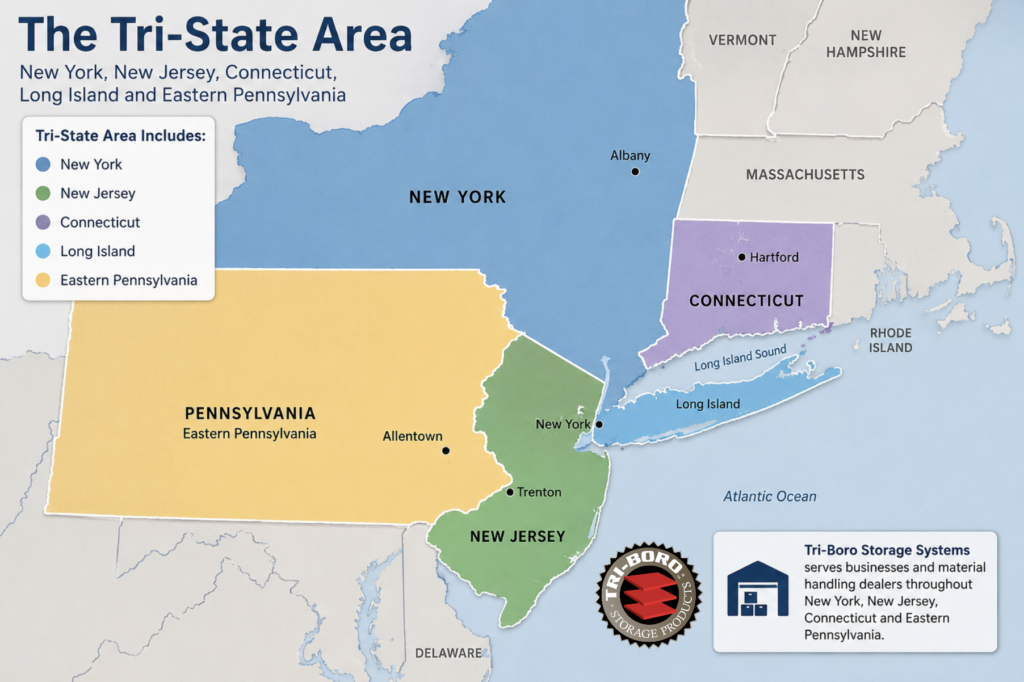 Map of the Tri-State area showing New York, New Jersey, Connecticut, Long Island, and Eastern Pennsylvania
